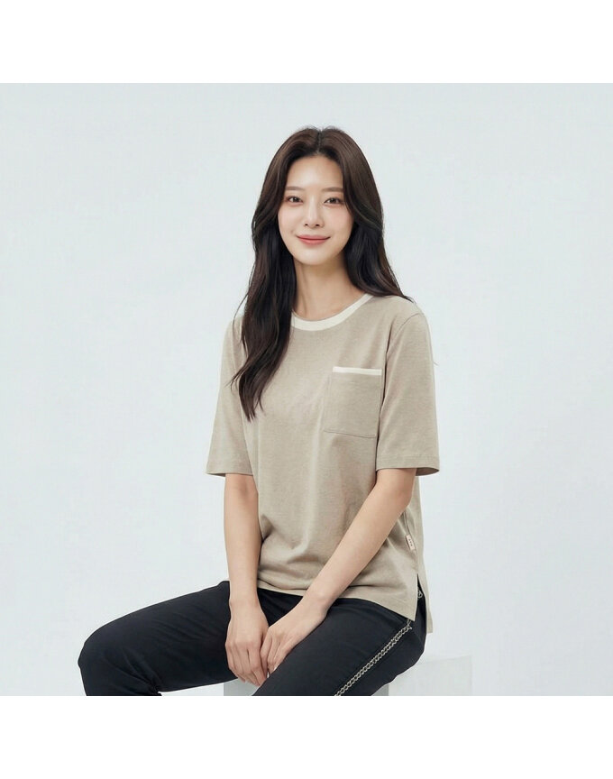 린넨 솔리드 포켓 티셔츠_QJ45302