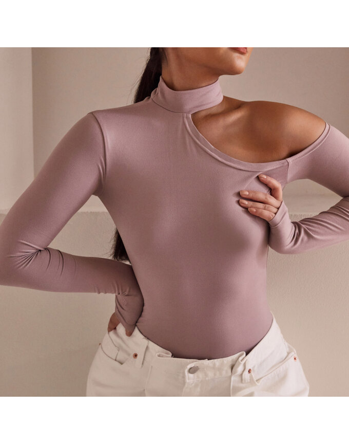 SOFT SKIN ONE SIDE OPEN SHOULDER BODYSUIT_T216BS303