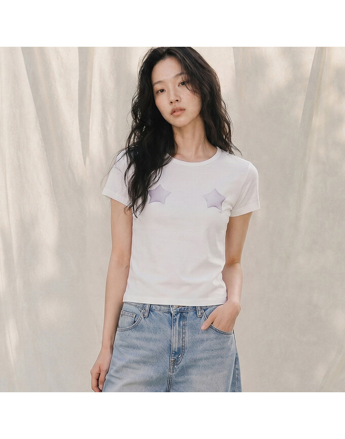 STAR-SHAPED BALOON PRINTED SILKET T-SHIRT_T416TP102