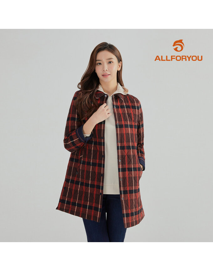 [올포유] [모델착장] 여성 체크 퀼팅 아우터형 카라 블라우스 ALBLL9121-500