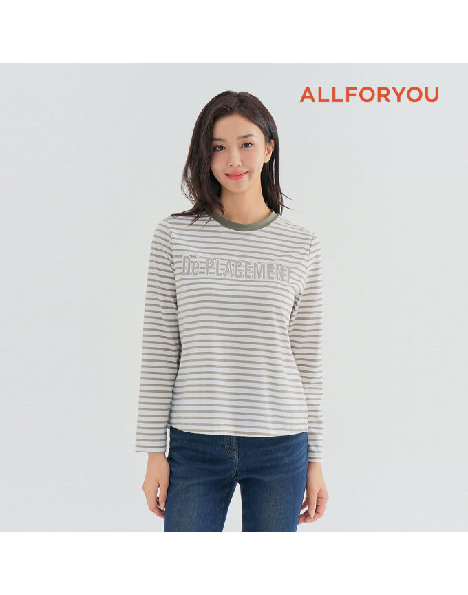 [올포유] 여성 스트라이프 레터링 티셔츠 ALTRN7321-190