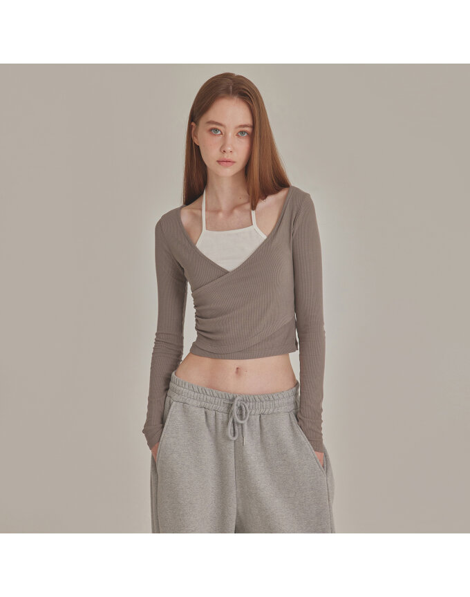 CONTRAST LAYERED RIBBED HALTER TOP_T426TP110