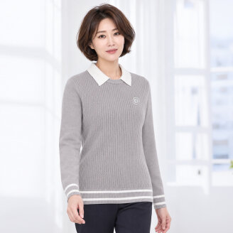 배색 카라 여성 꽈배기 니트 티 CLDWSW205