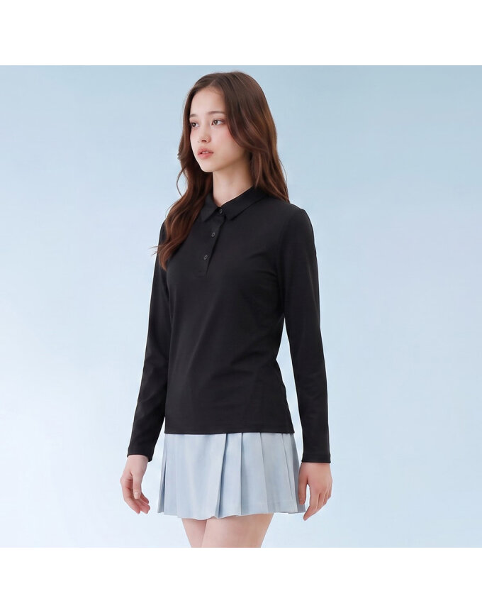 그리너리 여성 봄가을 베이직 카라 긴팔 골프 티셔츠 GSWTS1103 BK