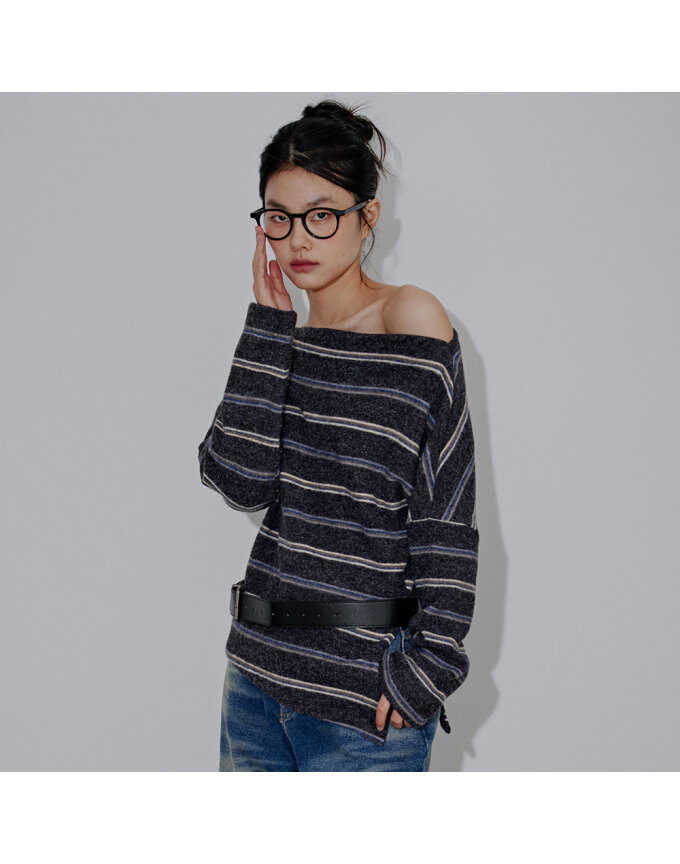 헤어리 웜 스트라이프 벨트 탑_T523TP125