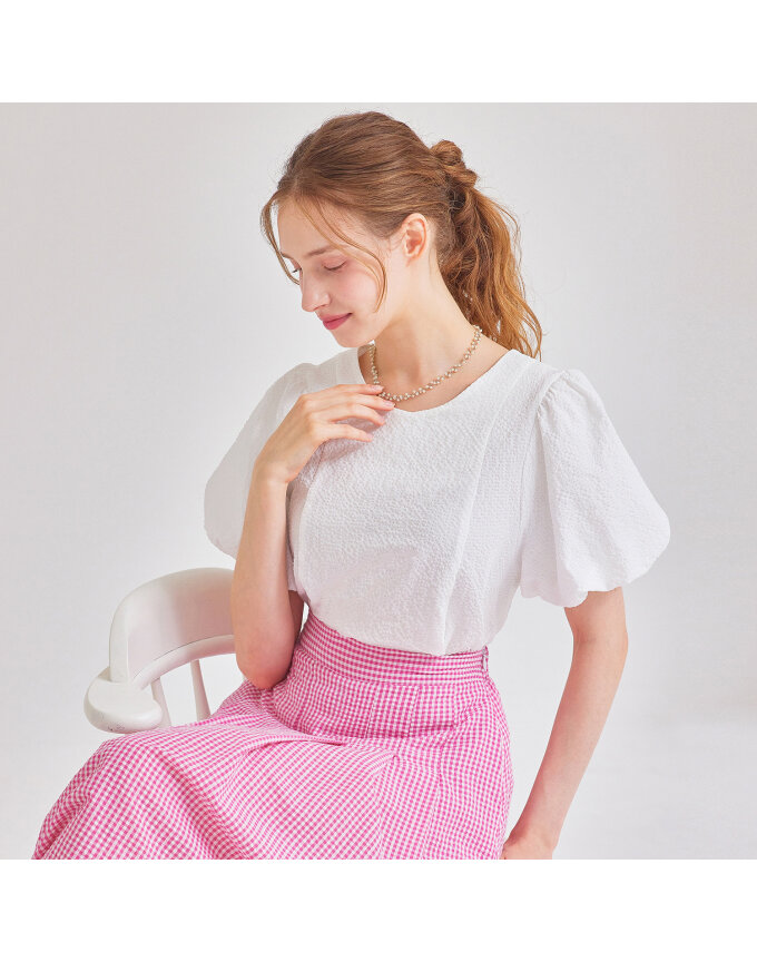 벌룬 슬리브 시어서커 블라우스_MI5M1BL5350