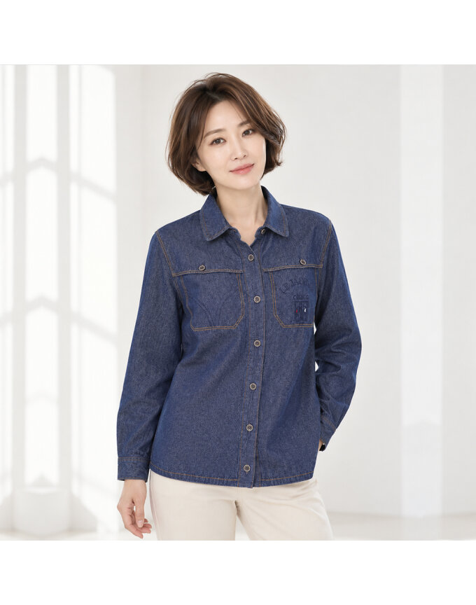 인디고 자수 데님 셔츠 아우터 겸용 CLDFBL207