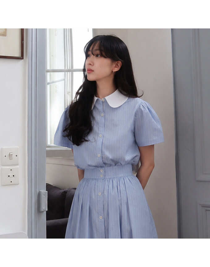 [귈림] 배색카라 스트라이프 블라우스(G4MBL414P)