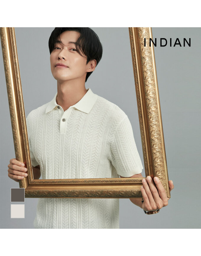 [INDIAN] 케이블 솔리드 폴로에리 반팔 니트_MIUBS4M2391