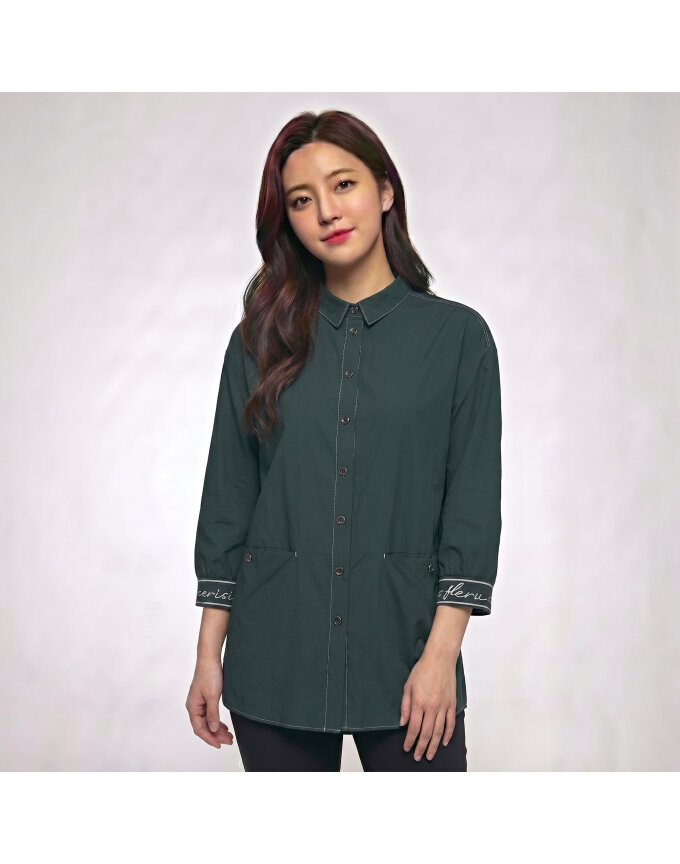 [올포유] 여성 소매 레터링 시보리 카라 블라우스 ALBLN3411-904