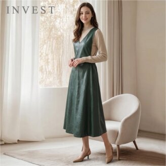 V넥 글로우 레자 원피스_INI6F1OP3041