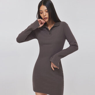 SLIT LONG SLEEVE POLO DRESS_T326DS500