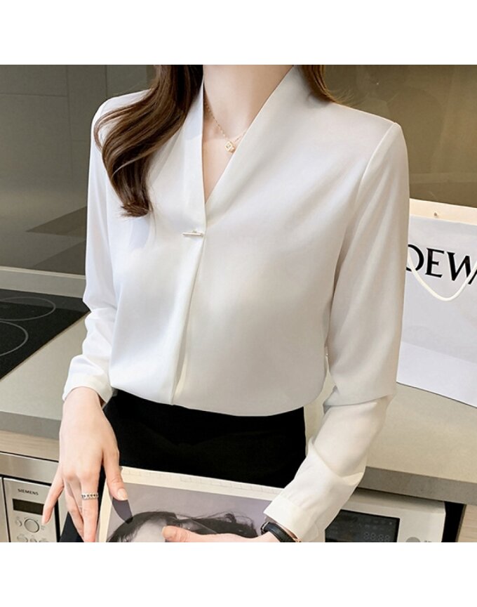 여성 오피스 루즈핏 노카라 긴팔 블라우스 WDMS-WBL-TS12255652