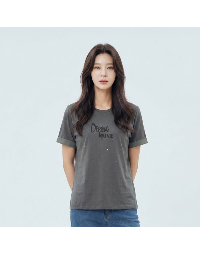코튼실켓 원포인트 소매턴업 티셔츠_1J45306