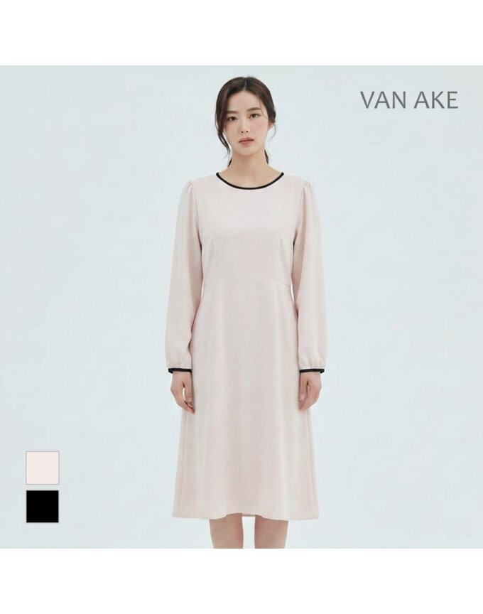 [반에이크] 라운드넥 배색라인 원피스_VB34OPQ312Z