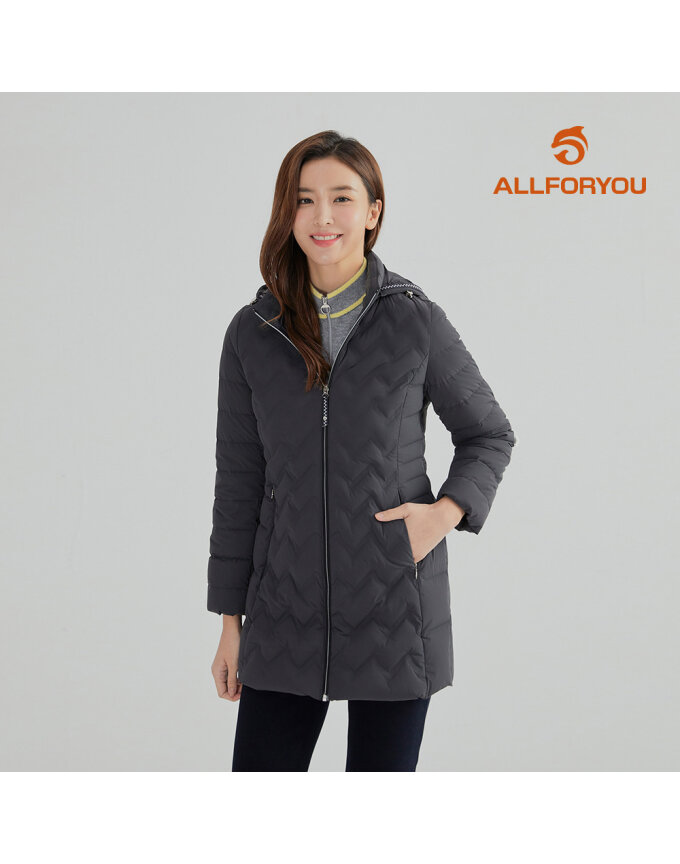 [올포유] [모델착장] 여성 후드 탈부착 핫멜팅 구스 다운 점퍼 AWDJL9361-190_G