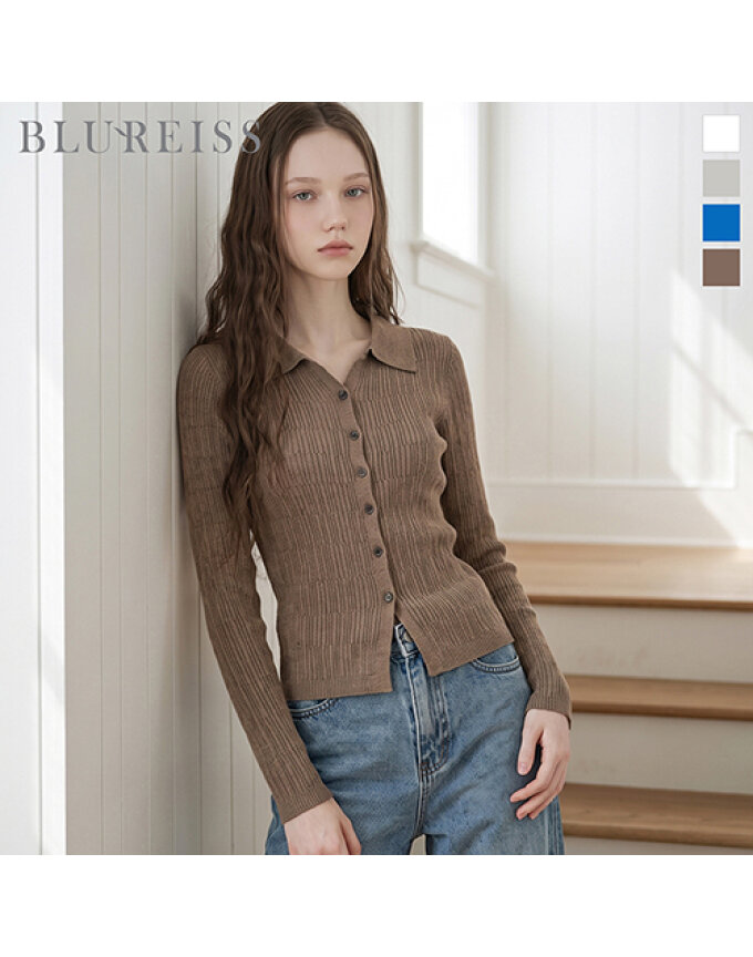 오픈카라 버튼 골지 니트_BI6F1KT2171
