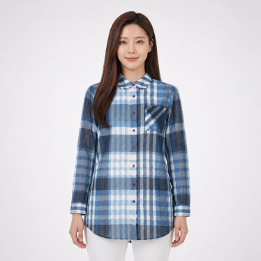 [올포유] 여성 체크 카라 롱 블라우스 ALBLL4231-906