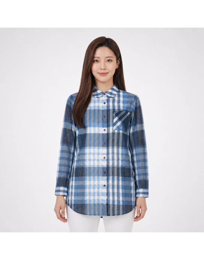 [올포유] 여성 체크 카라 롱 블라우스 ALBLL4231-906