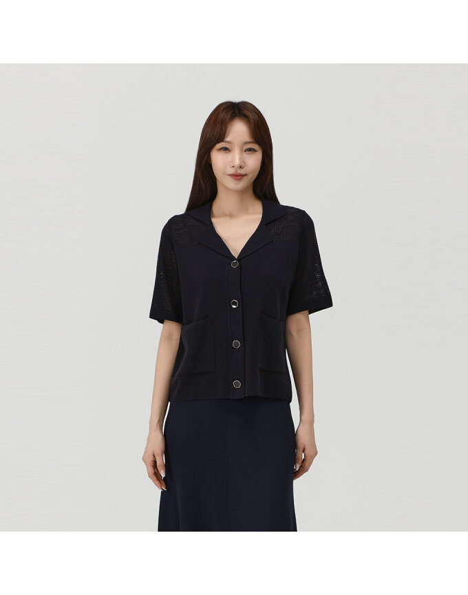 테일러카라 반팔 가디건_MK43792