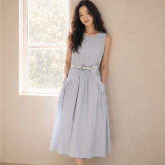 SLEEVELESS FLARED DRESS WITH BELT_T513DS503