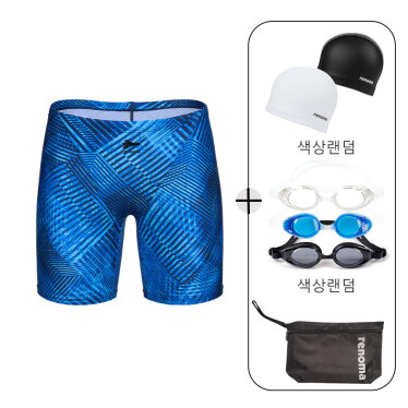 [레노마수영복] 남성 지오메트릭 3부 실내 수영복 세트 MS2G803_BU_SET
