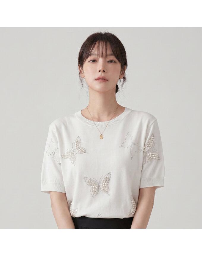 KARRA 진주큐빅플라이반팔니트_A5S0642