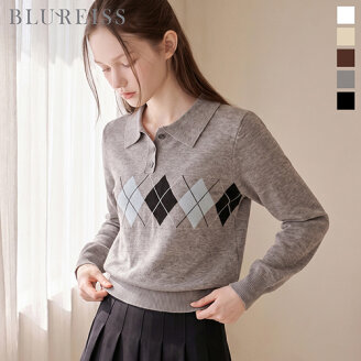 아가일 반오픈 카라 긴팔 니트_BI6F1KT2181