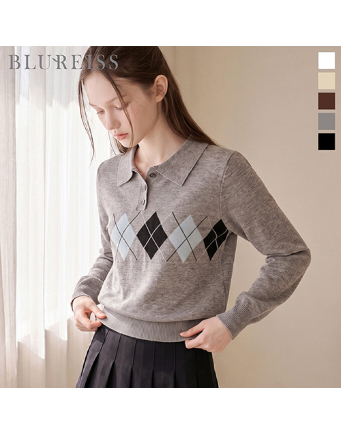 아가일 반오픈 카라 긴팔 니트_BI6F1KT2181