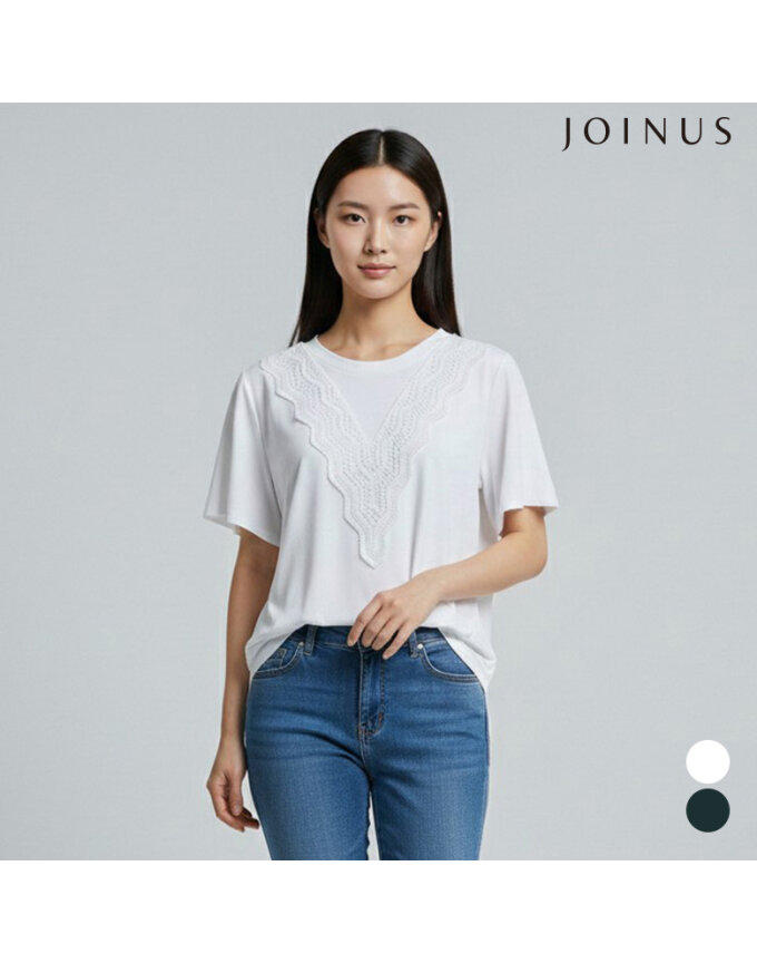 레이스 포인트 반팔 티셔츠_JABU6-WKS430