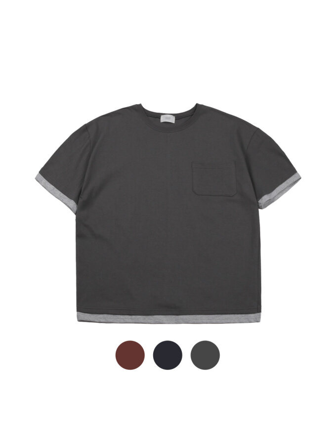 남녀공용 배색 밑단 포켓 반팔티셔츠 2A-TSH-POCKET