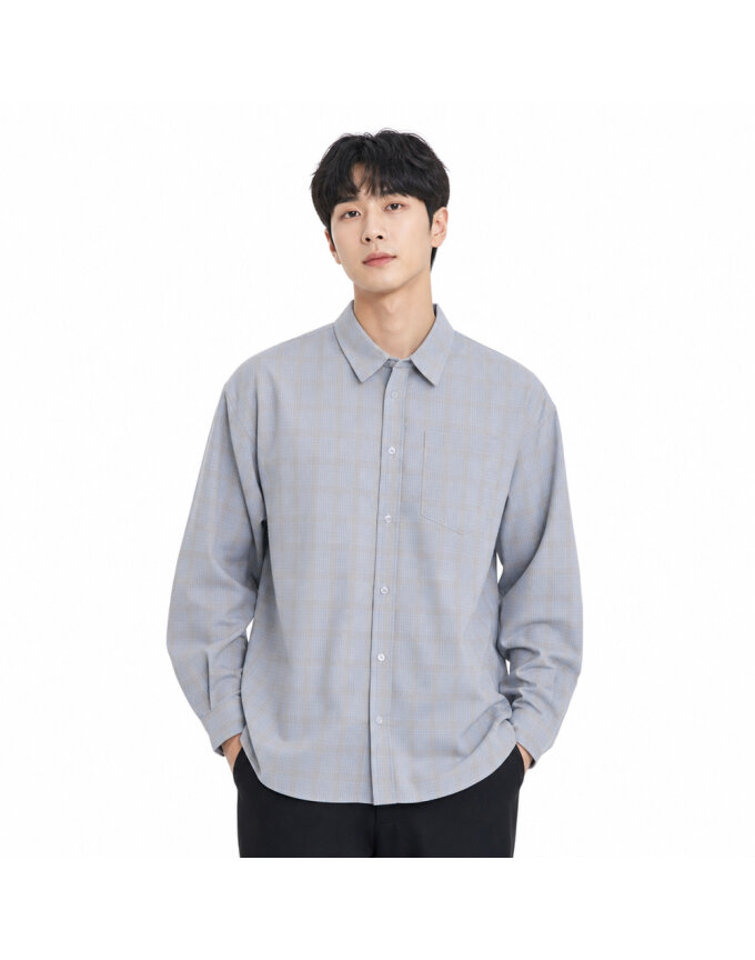 남성 코튼 잔체크 오버핏 데일리 셔츠 HED-SHA-NUA