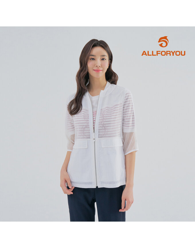 [올포유] [모델착장] 여성 매쉬 라운드 7부 사파리 점퍼 ALFRM4311-100
