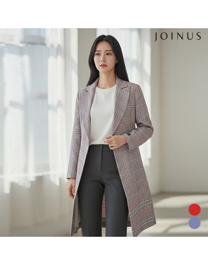 마 혼방 체크 롱 자켓_JAAU5-CJK250