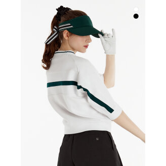듀빅 여성 브이넥 배색 니트 5부 티셔츠 DE1WTS111