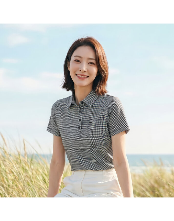 마이크로 체크 폴로 티셔츠_FM45131