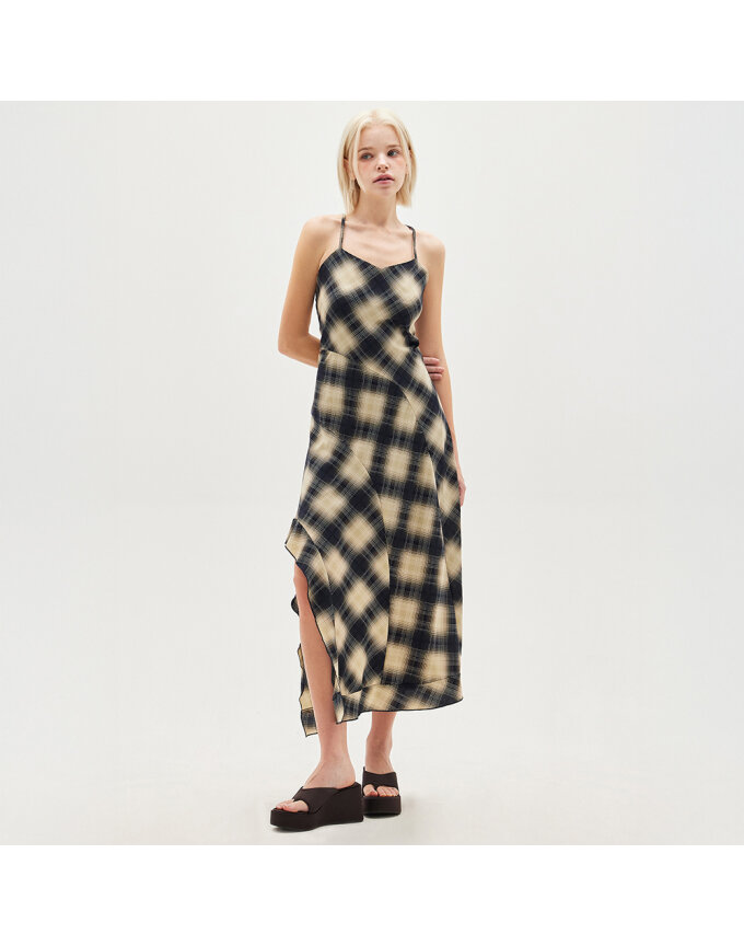 UNBALANCED HEM PLAID DRESS_T513DS506