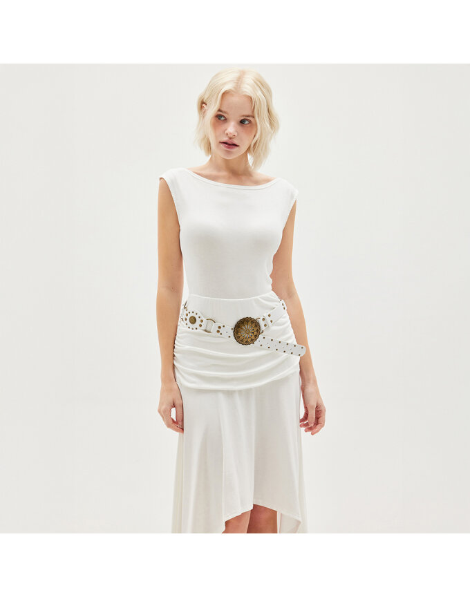 BOAT NECK DRESS WITH BOHEMIAN BELT_T513DS505