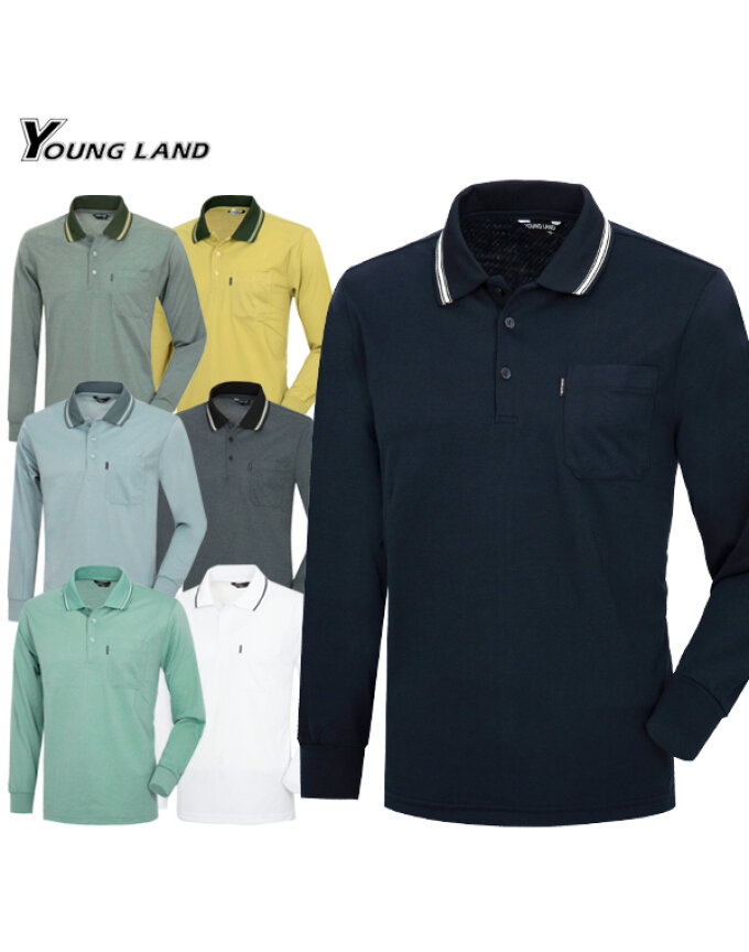 [YOUNG LAND] 영랜드 남성 기본 배색 카라 긴팔티셔츠 Model No_I2-2W004