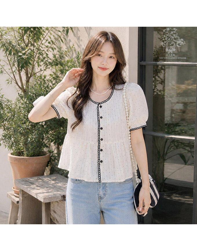 [귈림] 로맨틱 도트 퍼프 블라우스(G6MBL059P)
