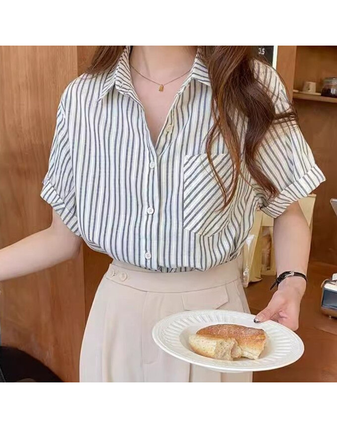 [귈림] 스트라이프 포켓 반팔 셔츠(G6MBL153P)