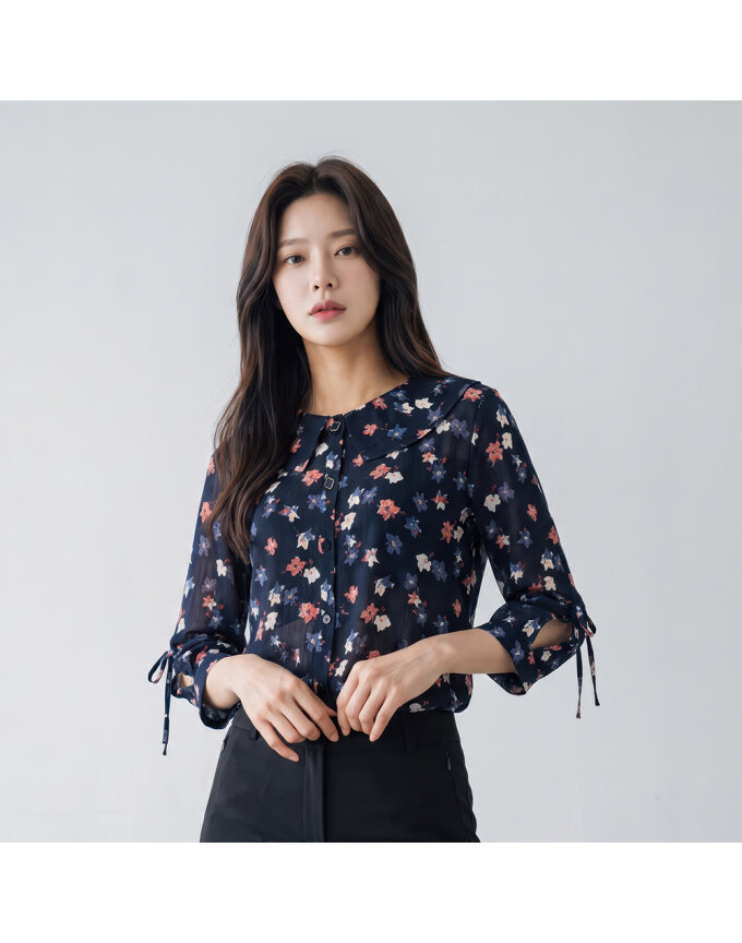 빅카라 프린트 블라우스_1J62504