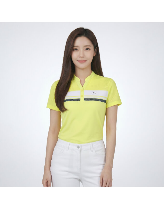 [올포유] 여름 여성 배색 포인트 넥변형 반팔 티셔츠 AWTHL4281-203