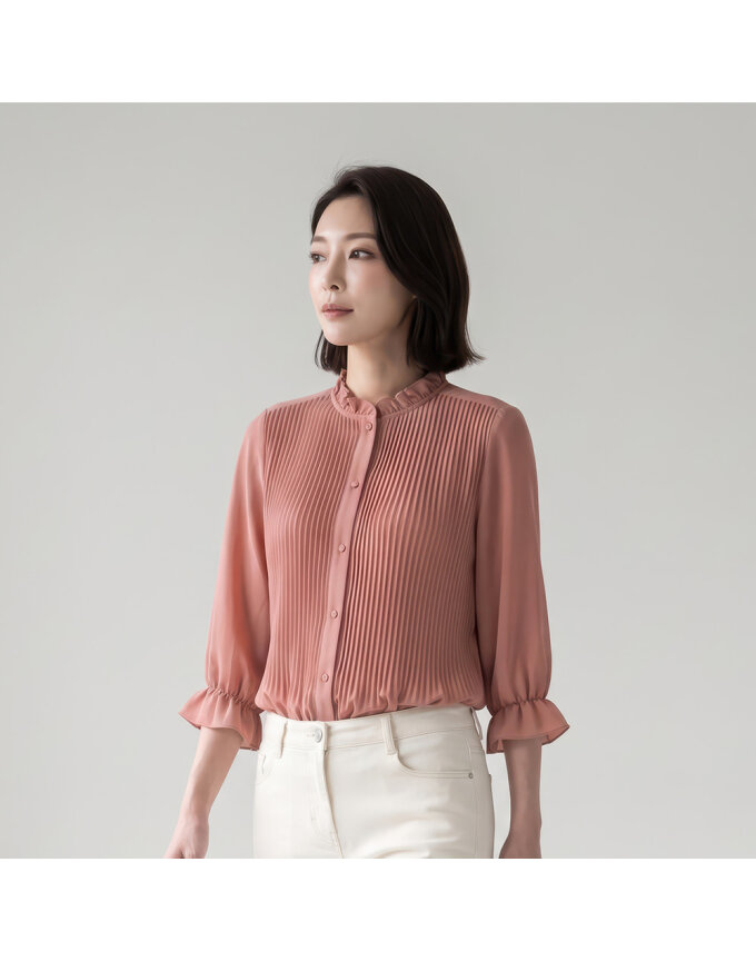 솔리드 주름 블라우스_1J62509