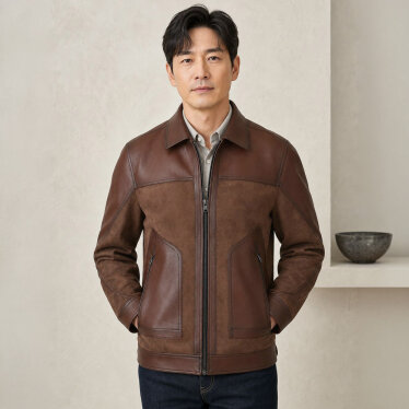 남성 간절기 스웨이드 가죽 배색 점퍼 PC-JUA-SUEDE