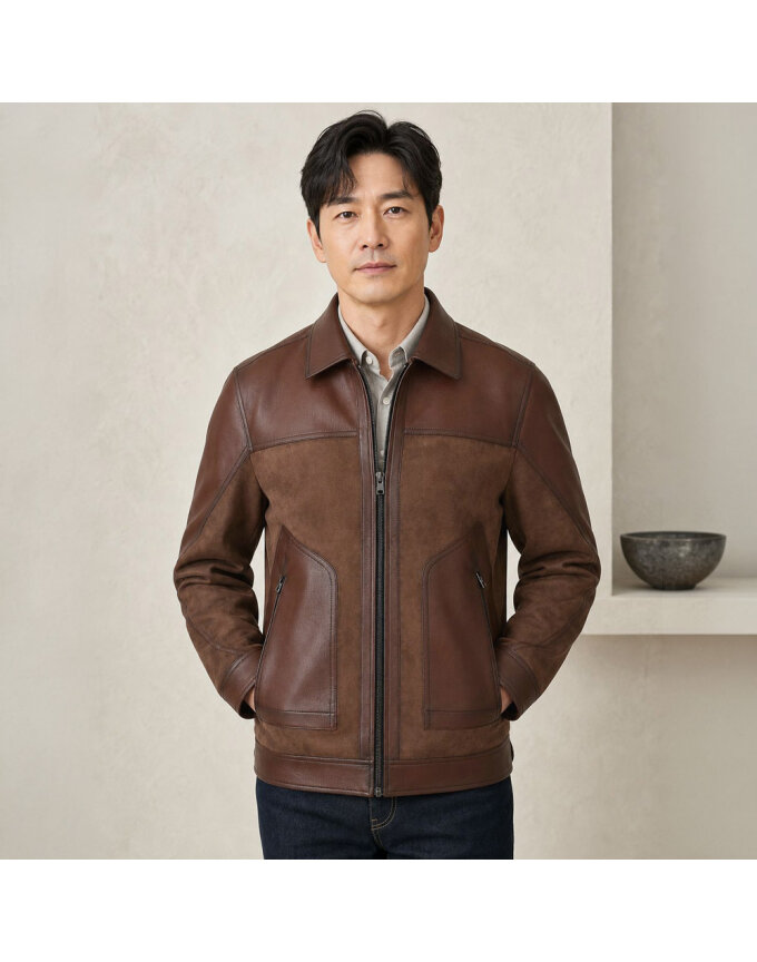 남성 간절기 스웨이드 가죽 배색 점퍼 PC-JUA-SUEDE