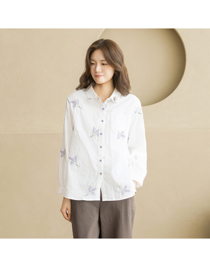 엄마옷 마담4060 [내추럴포엠]라벤더자수순면 여성 데일리 블라우스 -RBL2608075-