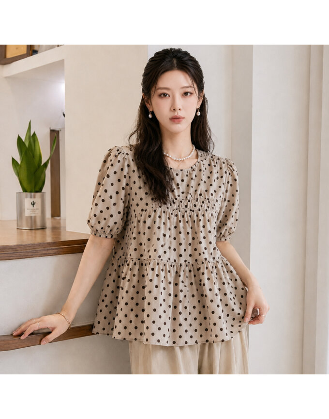 [예쎄] 땡땡이 썸머 스쿱넥 반팔 블라우스(S5MBL122A)