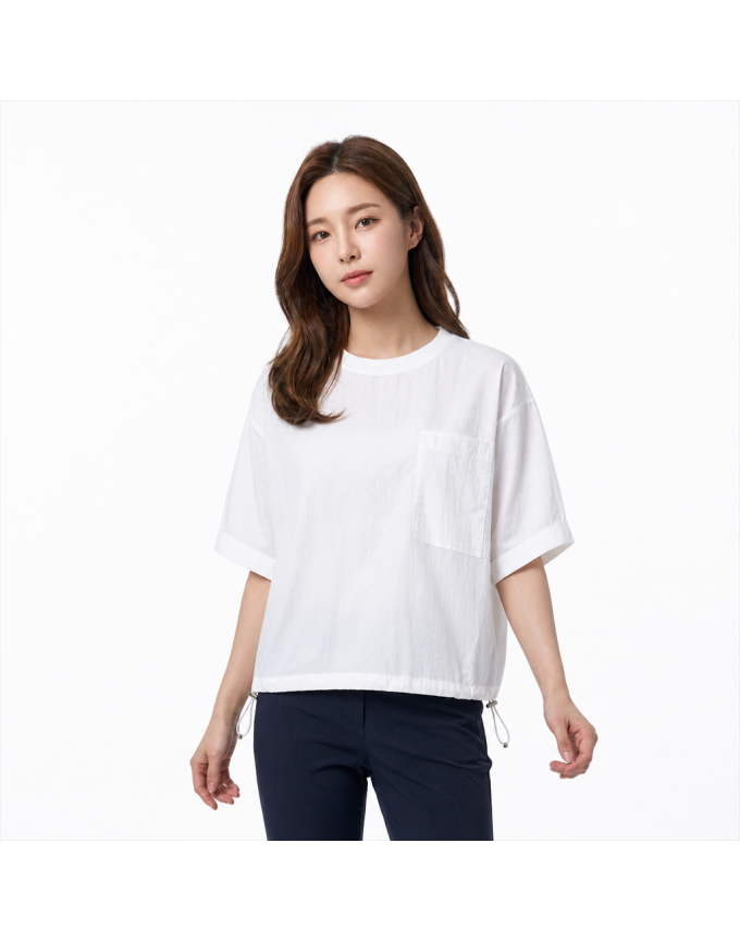 [올포유] 여성 포켓 포인트 반팔 티블라우스 ALBLN6226-100