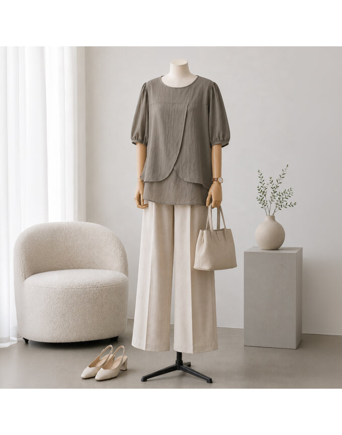 [리센]절개벌룬7부 여성 데일리 블라우스 -RLBL2608037-